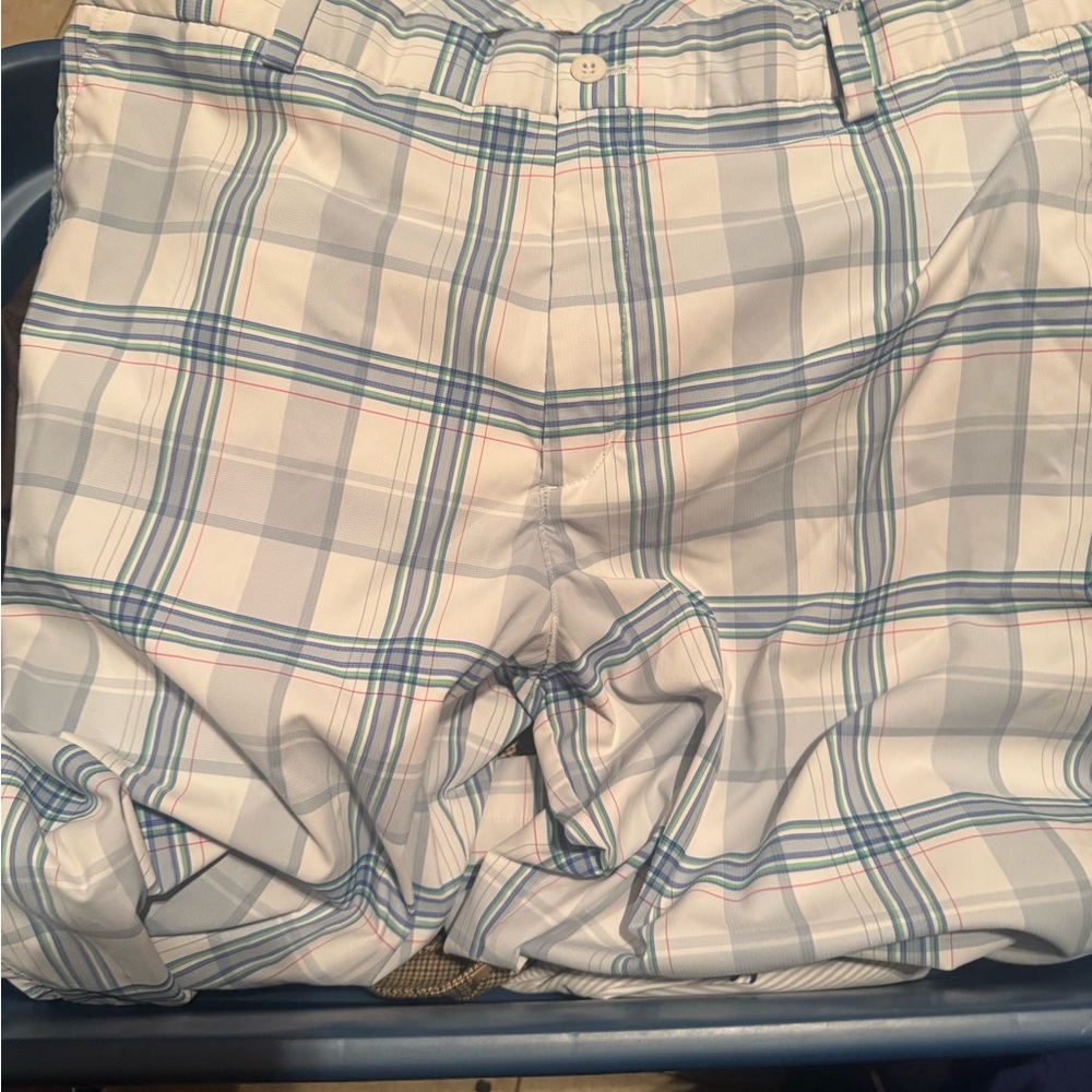 Plaid Shorts with Blue and Gray Pattern
